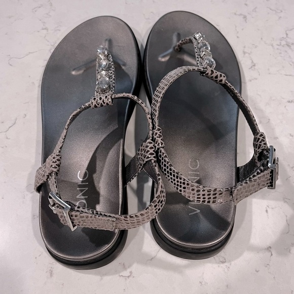 Vionic sPalm Boca Pewter Snake Dressy T Strap Thong Comfort Sandals Jeweled Sz 7 - Picture 4 of 11